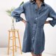 thumbnail image 3 of Vestido clásico con cuello de solapa y manga acampanada para mujer corto vaquero, 3 of 9