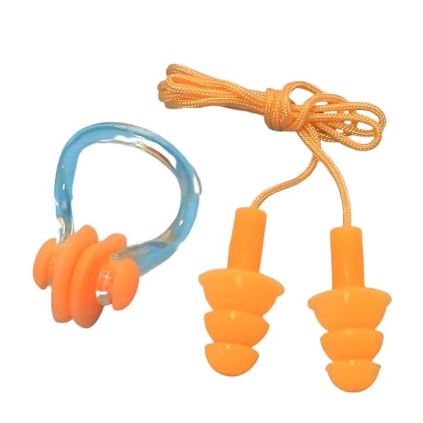 Advancent Juego de 2 piezas de tapones para los oídos, pinzas para la nariz, natación, surf, buceo, esnórquel, impermeable, de silicona, Kit Deportes acuáticos Naranja