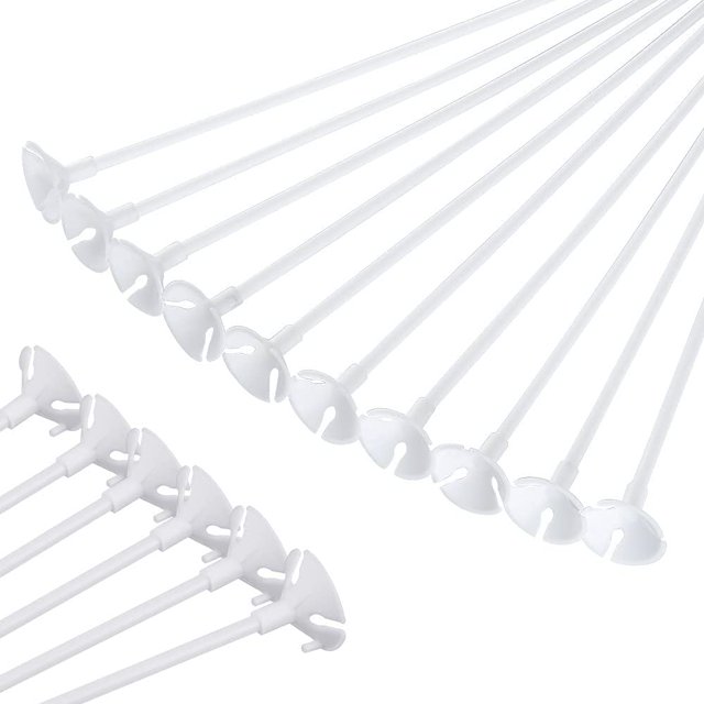 Palos de globos, 50 piezas de 32 cm de plástico grueso blanco lechoso soportes de palos de globos con tazas para bodas, cumpleaños Sincero Hogar
