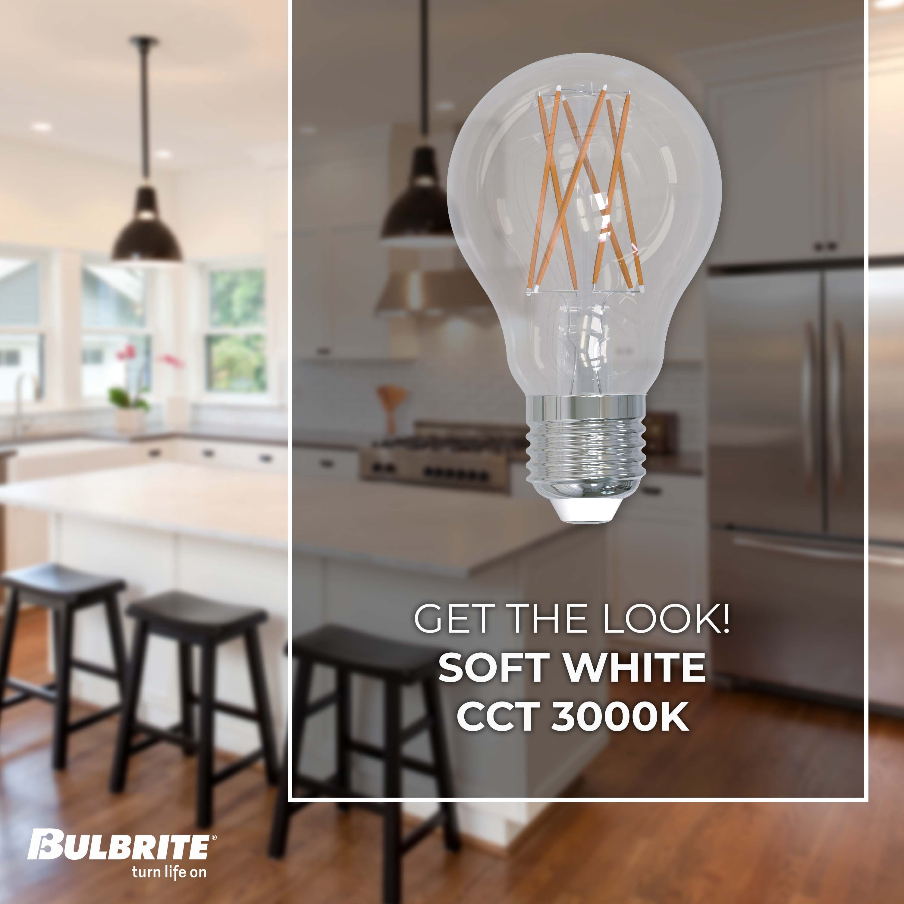 Bulbrite Pack of (2) 9 Watt Dimmable Clear Filament A19 Medium (E26) LED Light Bulb - 1100 Lumens, 3000K, and 90 CRI