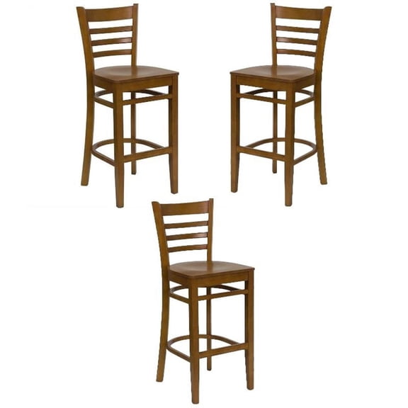 Home Square 29.5" Ladder Back Bar Stool in Cherry - Set of 3