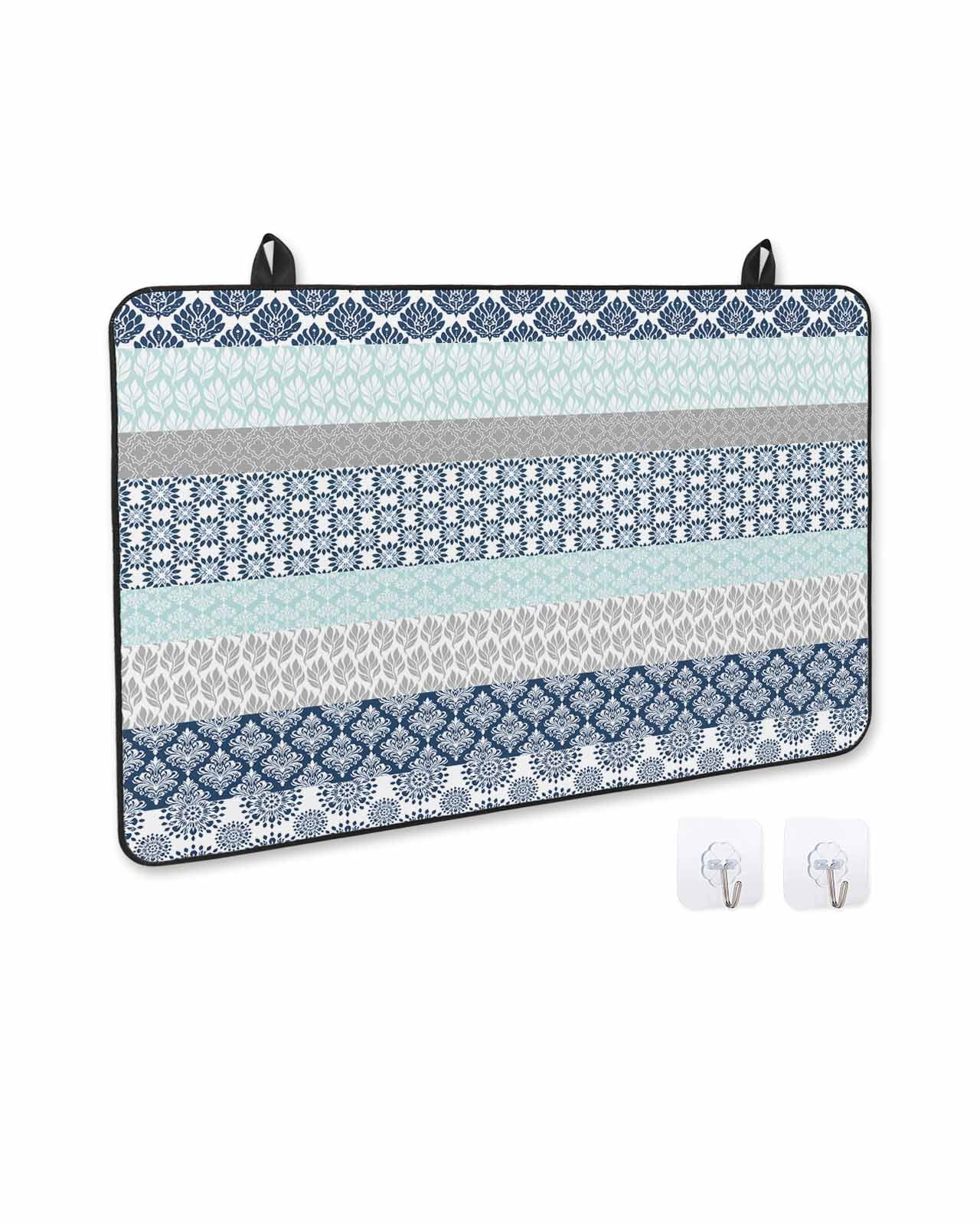 nqOlkjepod Large Induction Cooktop Protector Mat 24"x21", Boho Blue Aqua Stove Top Covers for Electric Stove, Geometric Stripes Tribal Bohemia Retro Stove Burner Cover Mats, Glass Top Stove Cover