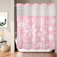 thumbnail image 2 of No Hook Shower Curtain, Pink Christmas Shower Curtains for Bathroom with See Through Top Window, Snowflakes Xmas Winter Retro New Year Waterproof & Washable Bath Curtain 66"x72", 2 of 9