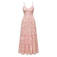 thumbnail image 6 of Gyujnb Thin Spaghetti V Neck Strap Maxi Dress All Over Ditsy Floral Print Lace Up Back Tie Fitted Bodycon Cut Elegant Gown for Maternity Photoshoot,S, 6 of 7
