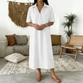 thumbnail image 3 of Pounoo Women's Midi Dresses Short Sleeve Collared Shirt Dresses Daily Errands Soft Breathable Loose Casual Dresses Gift, 3 of 6