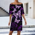 thumbnail image 2 of Glowing Butterfly Purple Background Women's Off The Shoulder Ruffles Summer Wedding Guest Loose Casual Party Beach Dress, 2 of 9