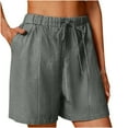 thumbnail image 2 of Gamivast Summer Linen Shorts for Women Drawstring Elastic Waist Shorts Vacation Casual Beach Shorts with Pockets Comfy Lounge Shorts Gray L Pantalones Capri Para Mujer, 2 of 7