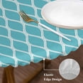 thumbnail image 3 of Blue Morocco Round Tablecloth, Fitted Table Cover with Elastic for 55"-60" Round Tables, Modern Geometric Nautical Anchor Stripe Table Cloth Outdoor Indoor Dinning Party Waterproof Tablecloths, 3 of 7