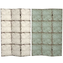 Oriental Furniture 6 ft. Tall Antiqued Paneling Canvas Room Divider - 3 Panel