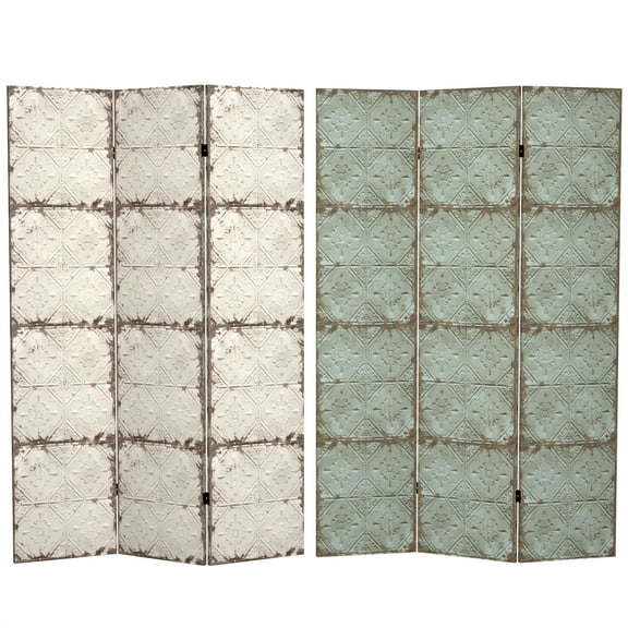 Oriental Furniture 6 ft. Tall Antiqued Paneling Canvas Room Divider - 3 Panel