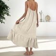 thumbnail image 5 of Maqroz Maxi Dresses for Women Spaghetti Strap Tiered Ruffle Hem Sundress Cotton Linen Summer Beach Vacation Travel Dresses Beige L, 5 of 7