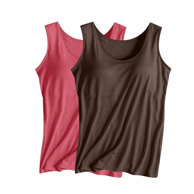 Cameland 2PC Womens Tank Tops Built-in Bra Padded Camisole Basic Workout Yoga Workout Top Undershirt S-4XL