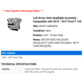 thumbnail image 2 of Left Driver Side Headlight Assembly - Compatible with 2015 - 2017 Ford F-150 2016, 2 of 2