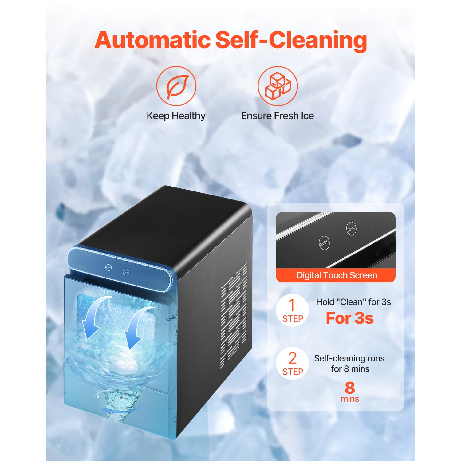 KFFKFF37lbs/24H Countertop Ice Maker Nugget Ice Maker Self-Cleaning Portable Ice Maker with Ice Scoop & Drip Tray