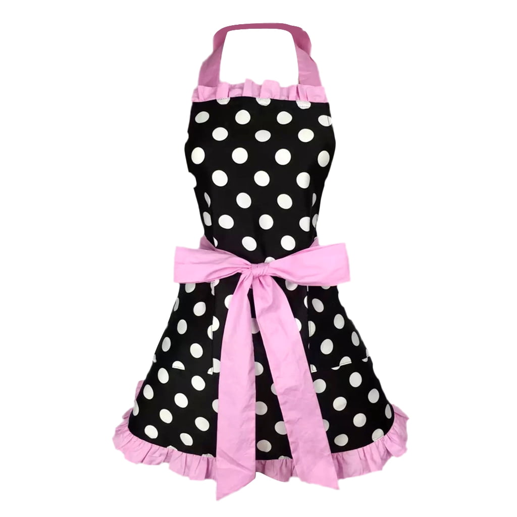 Fiocias Woman point apron kitchen apron with pockets, gift for mother's day Pink