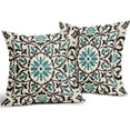 thumbnail image 2 of Black Teal Boho Pillow Covers 18 X Inch Bohemian Ethnic Carpet Style Vintage Flower Print Decorative Throw Pillows Outdoor Linen Square Cushion Case Farmhouse Decor Set of 2, 2 of 6