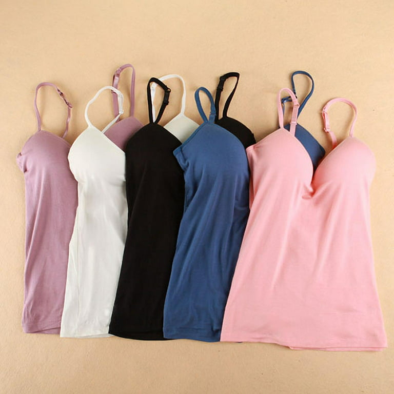 Women's Ladies Adjustable Strap Basic Long Cami Tunic Tank Top With Built  in Bra 