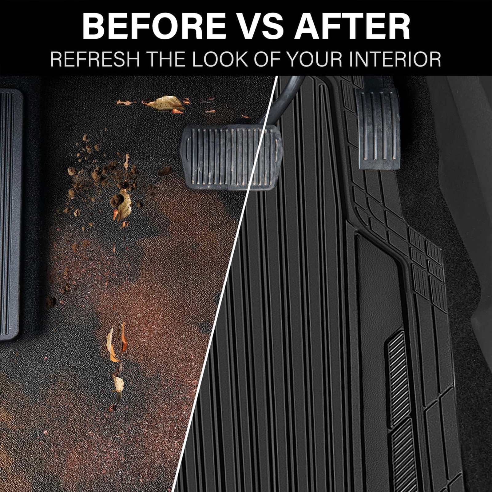 CAR GRAND Heavy Rubber Car Floor Mats, Deep Waterproof Car Mats All Weather, Universal Trim-to Fit Automotive Floor Mats for Car SUV Truck Van, Durable Floor Liners waterproof anti-slip all black
