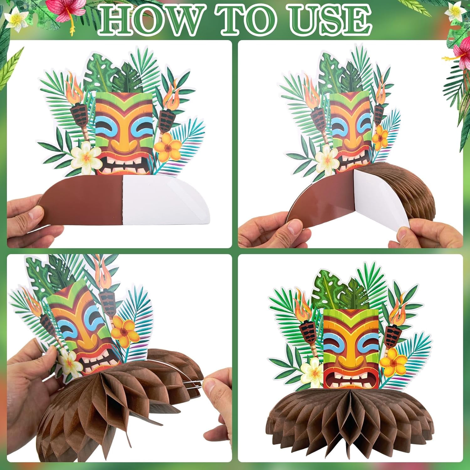 Hawaiian Luau Party Decorations Tropical Beach Aloha Palm Leaves Garland Luau Honeycomb Table Centerpiece Tissue Pom Poms Paper Fans Tiki Totem Hanging Decor Tropical Summer Beach Pool Party Supplies