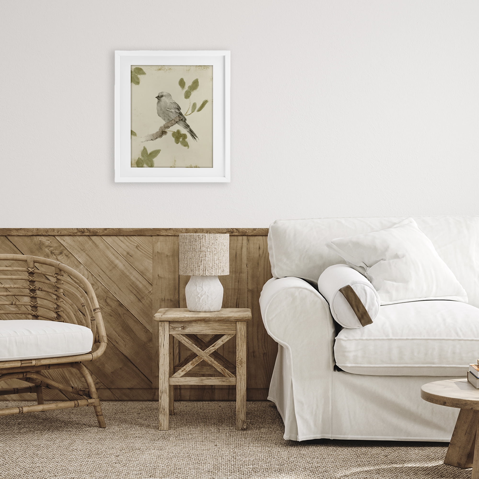 Stupell Industries Bird Scene on Neutral White Framed Print Under Glass, design by Lanie Loreth