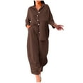 thumbnail image 2 of Gaecuw Women 2 Piece Outfits Sets Summer Solid Jogger Sets Plus Size Cotton Linen Lounge Sets Lapel Neck Long Sleeve Button down Shirts Wide Leg Pant Sweatsuits Brown 5XL, 2 of 9