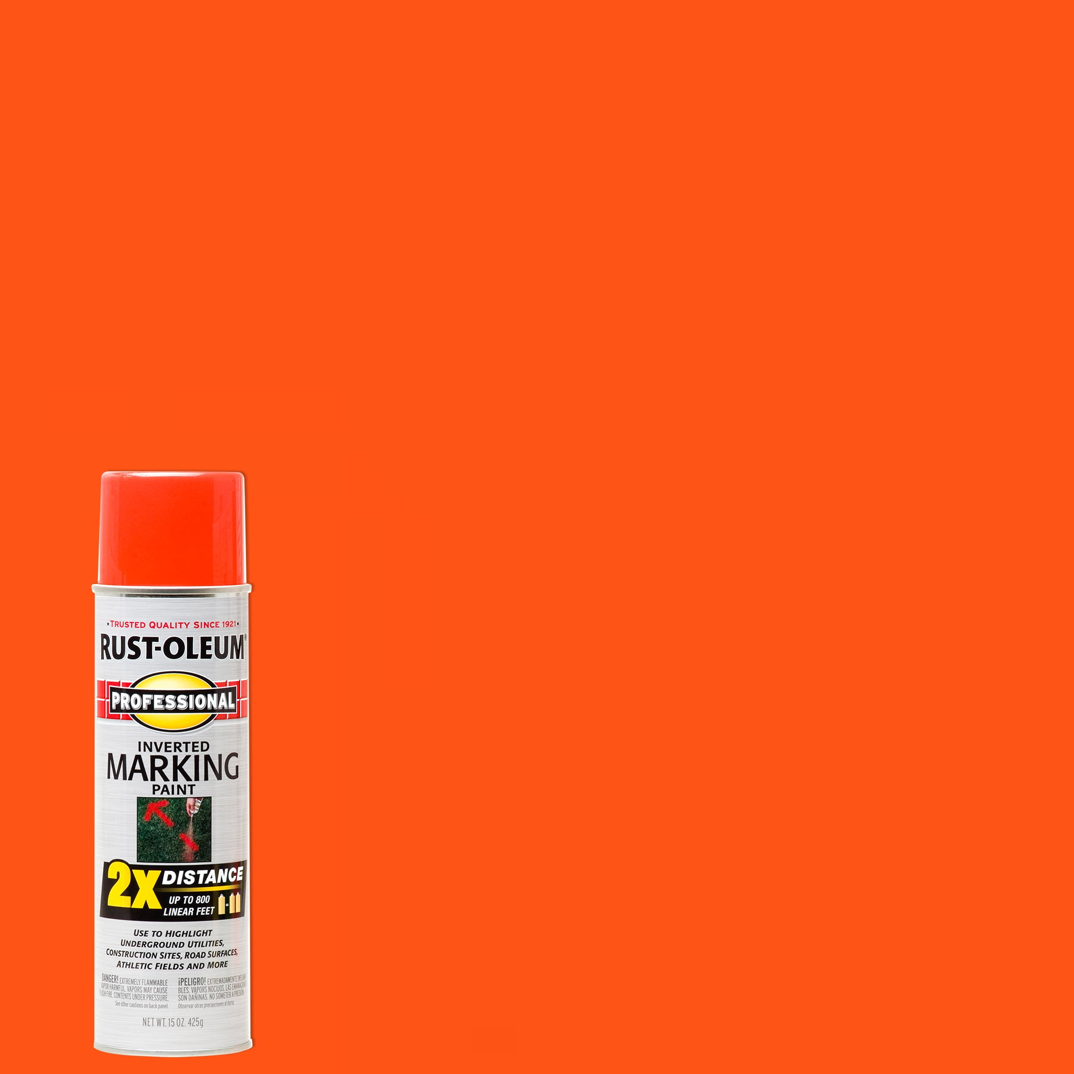 Fluorescent Red-Orange, Rust-Oleum 2X Distance Inverted Marking Spray Paint-266590, 15 oz