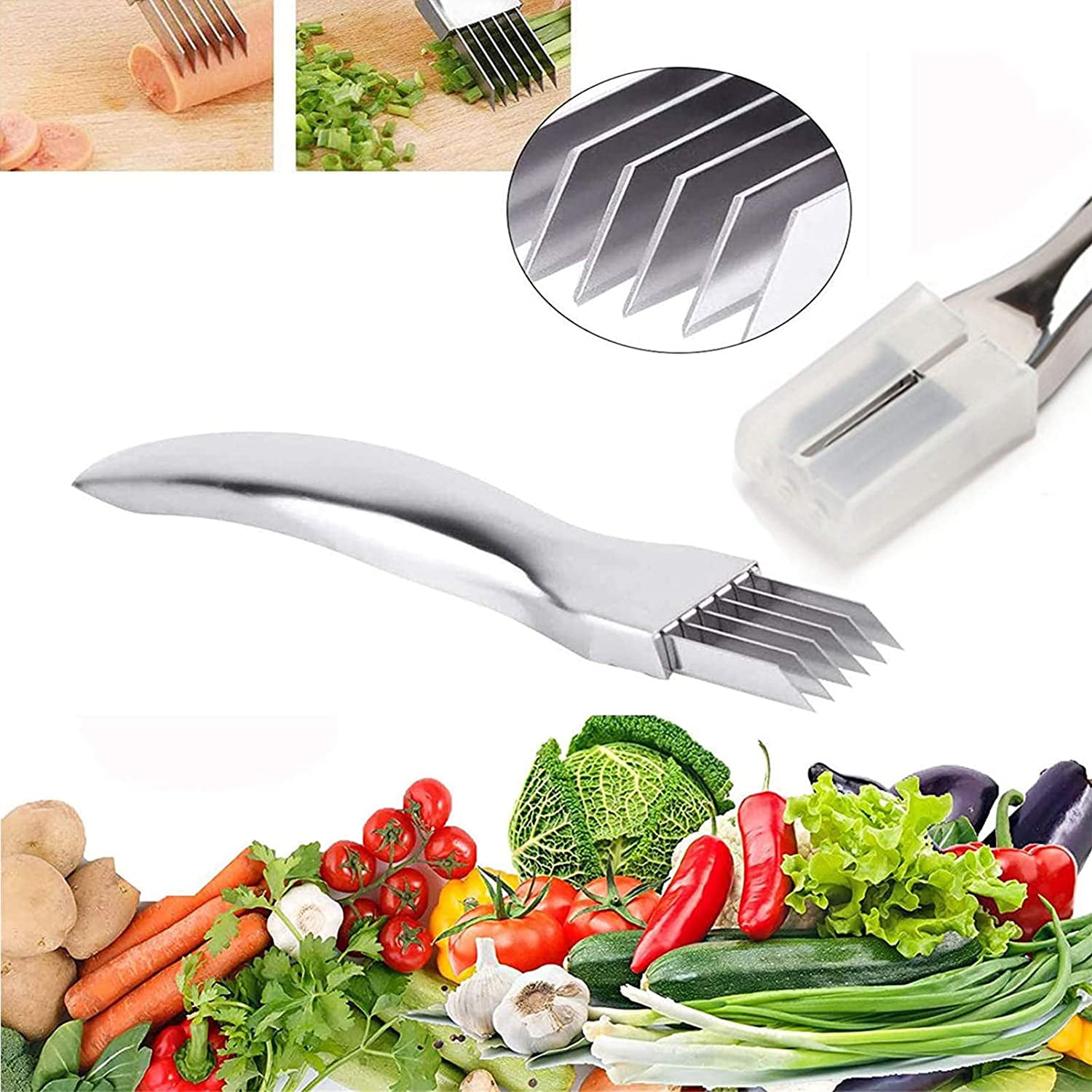 Stainless Steel Plum Blossom and Onion Cutter Tool, Scallion Piece Shredded  Cutting Knife, Kitchen Water Spinach Modeling