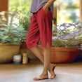 thumbnail image 2 of Bermuda Shorts for Women Petite Cotton Linen Knee Length High Waisted Pull On Baggy Shorts with Pockets Summer Casual Lounge Side Split Pants Red XL, 2 of 5
