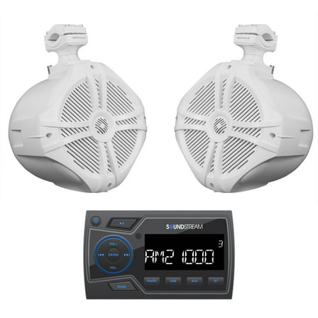 Soundstream MHU-32 Marine Boat Bluetooth Receiver (2) 8" White Tower Speakers