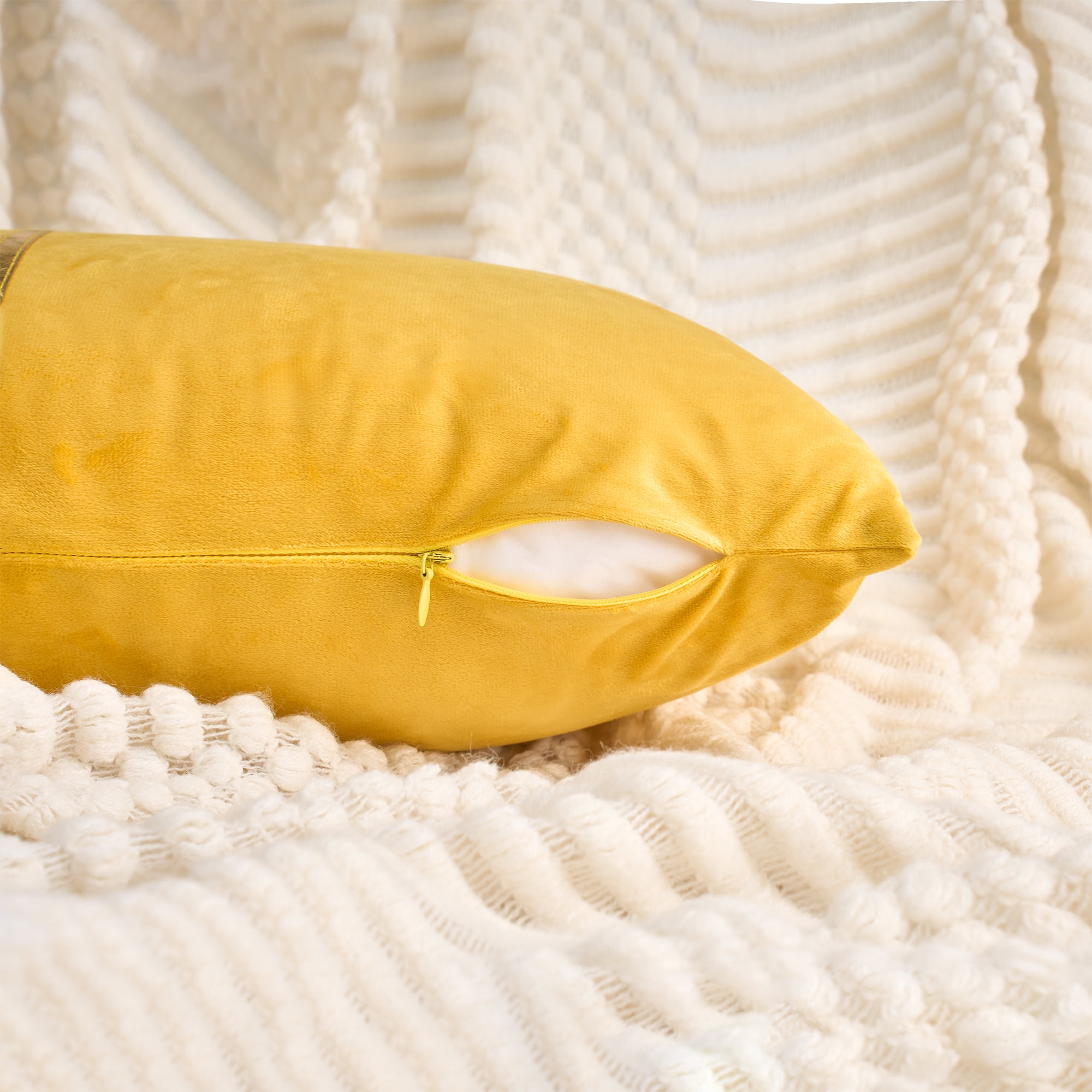 Unique Bargains Velvet Soft Square Pillow Covers Pack of 2 Yellow 18" x 18"