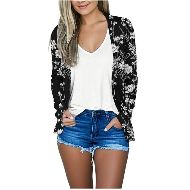 YanHoo Womens Cardigan Sweaters with Pockets Open Front Floral Boho Cardigan Cover Ups for Vacation