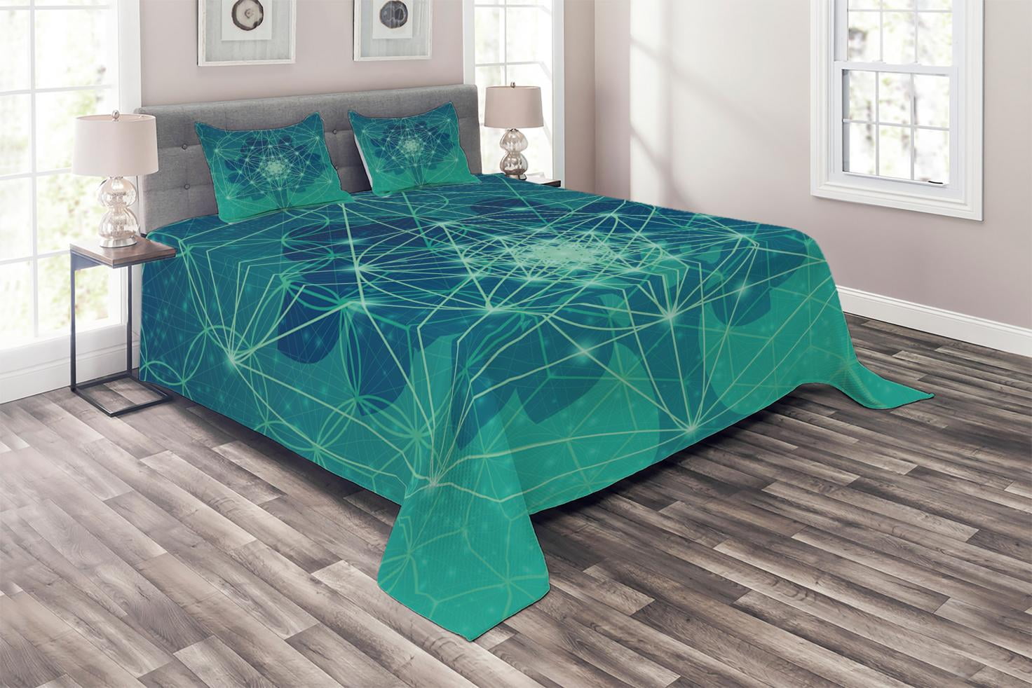 Sacred Geometry Coverlet Set King Size, Digital Futuristic Tree of Life