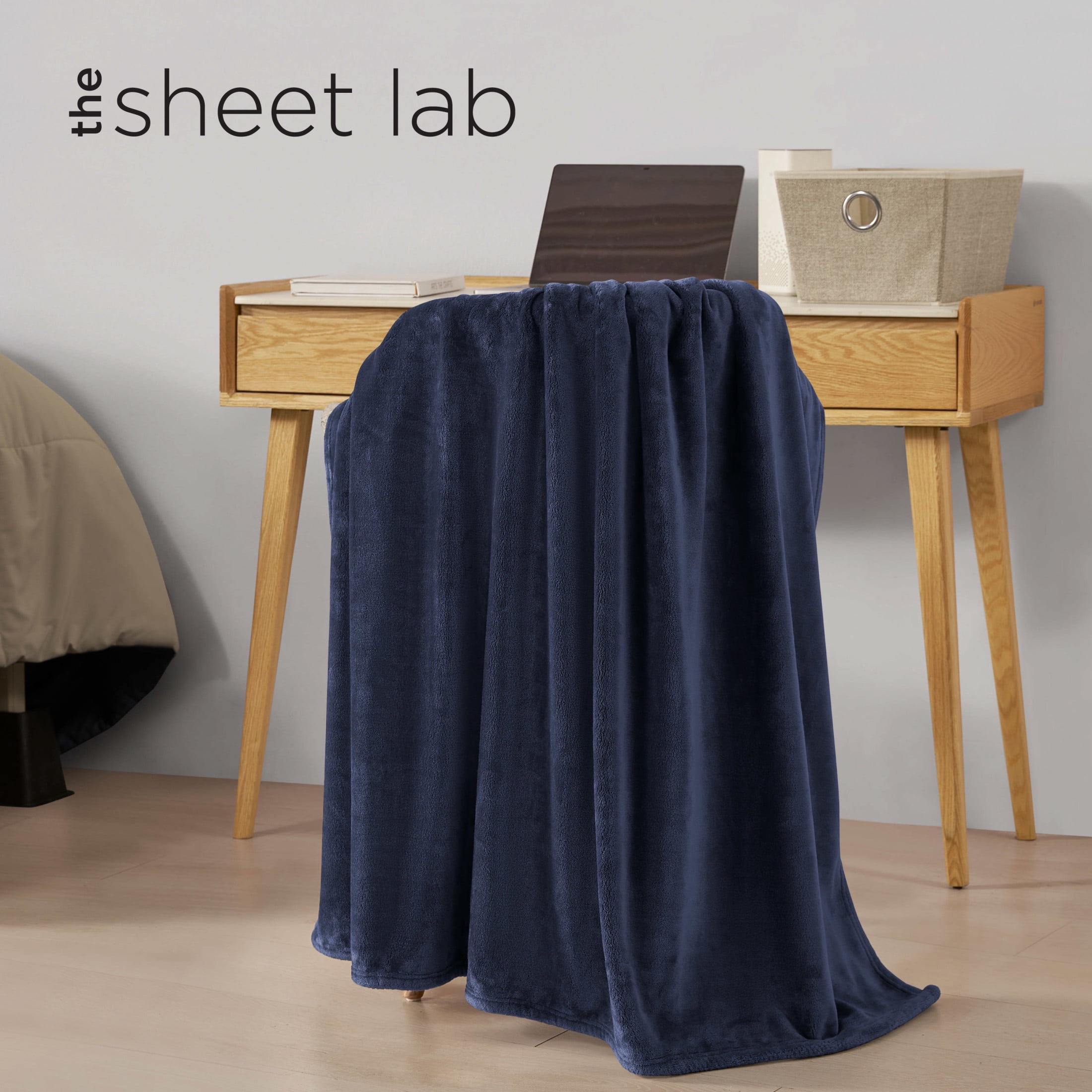 The Sheet Lab Solid Plush Microfiber Throw Blanket, Vintage Blue Indigo, 50" x 70"