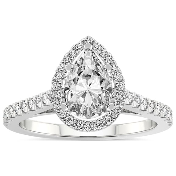 IGI Certified 5 Carat Pear Shape Lab Grown Diamond Engagement Ring | 14K White Gold | Rising Sun Halo Lab Diamond Ring | FG-VS1-VS2 Quality Friendly Diamonds