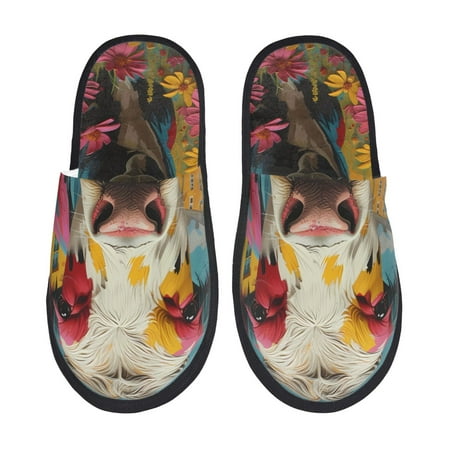 Balery Yellow Daisy Cow Slient Indoor Furry Fleece Comfort House Shoes Soft Non-Slip Home Shoes Cotton slippers House Slippers-- Medium