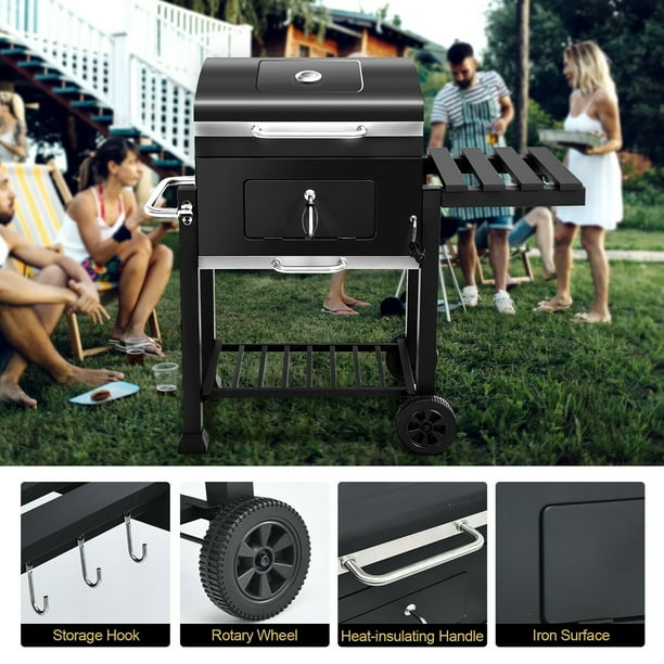 Costway Charcoal Grill Outdoor BBQ Smoker with Side Table Patio