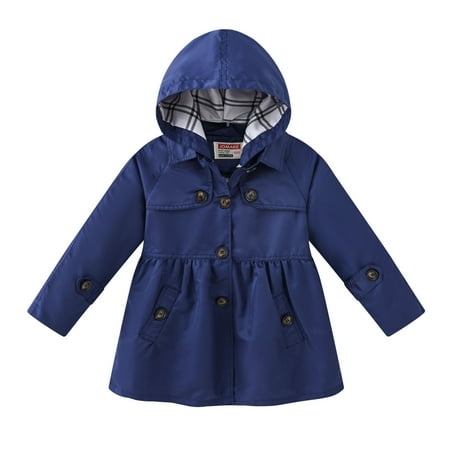 

BIZIZA Jacket for Toddler Coat Long Sleeve Tops Hooded Pockets Solid Color Button Up 5-14Y Chlid Baby Navy 120