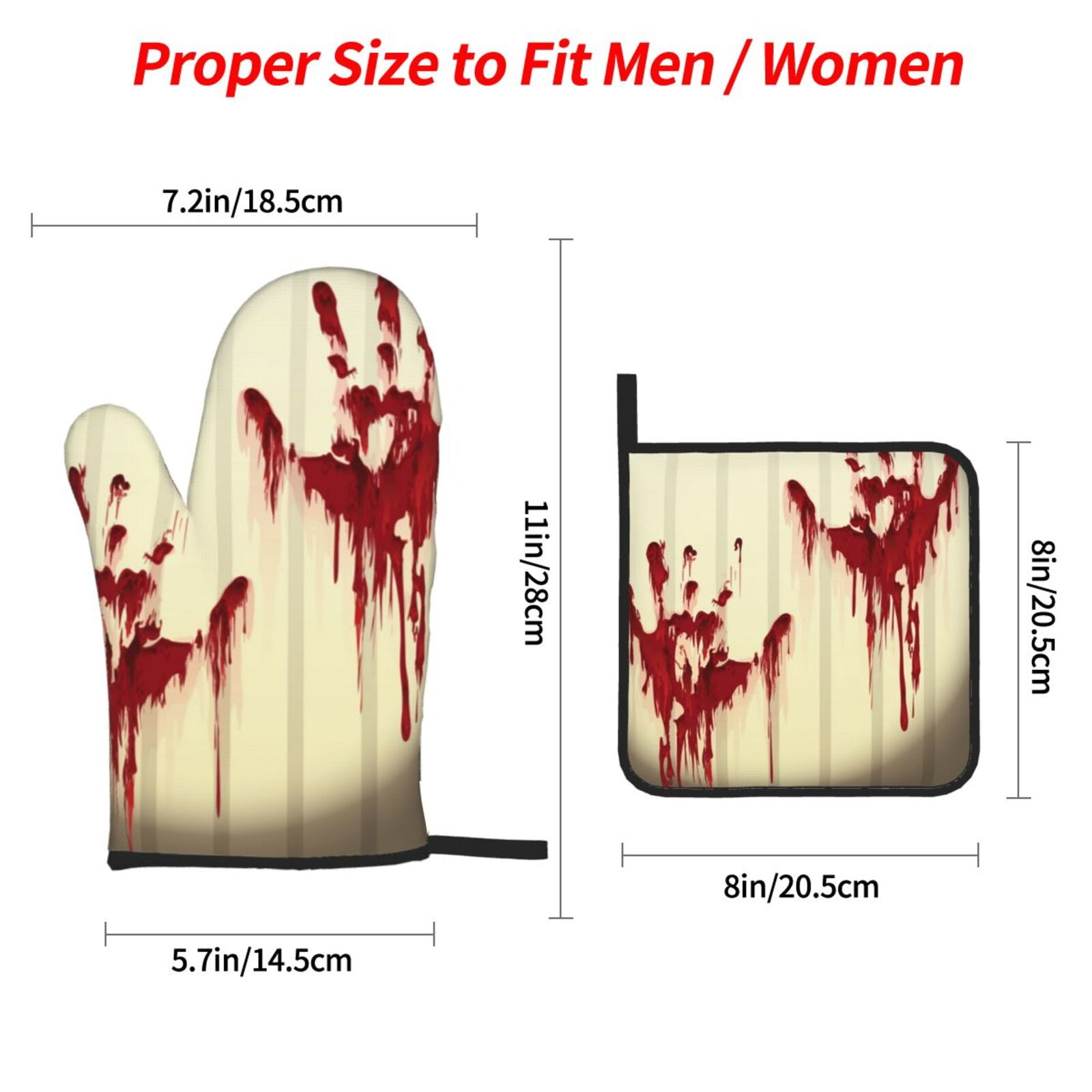Splatter Bloody Hand Prints 4Pcs Oven Mitts and Pot Holders Sets Oven Kitchen Gloves Hot Pads for Cooking BBQ Baking Grilling