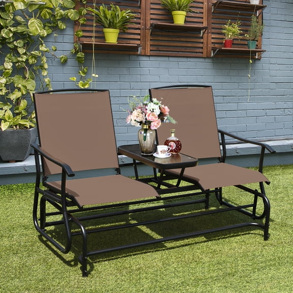 Outdoor 2 Person Patio Double Glider Chair Loveseat Rocking Brown