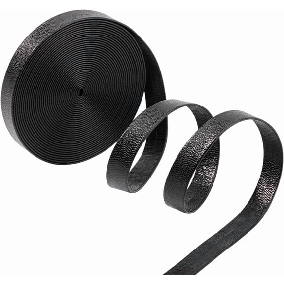 Black Leather Strips 5m x 12mm Foldover Leather String PU Edge Trimming 1mm Thick Lambskin Texture Leatherette Straps Thread for Braiding Bracelet Keychain Jewelry Making DIY Crafts