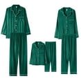 thumbnail image 5 of HNMKIU Family Christmas Pajamas Long Sleeve Silk Like Satin Sleepwear Pure Color Two Piece Pajama Set for Dad Green，Dad_XXXL, 5 of 5