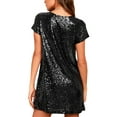 thumbnail image 5 of KelaJuan Women Mini Dress, Short Sleeve V Neck Sequined Loose Summer Dress Clubwear for Party, 5 of 6