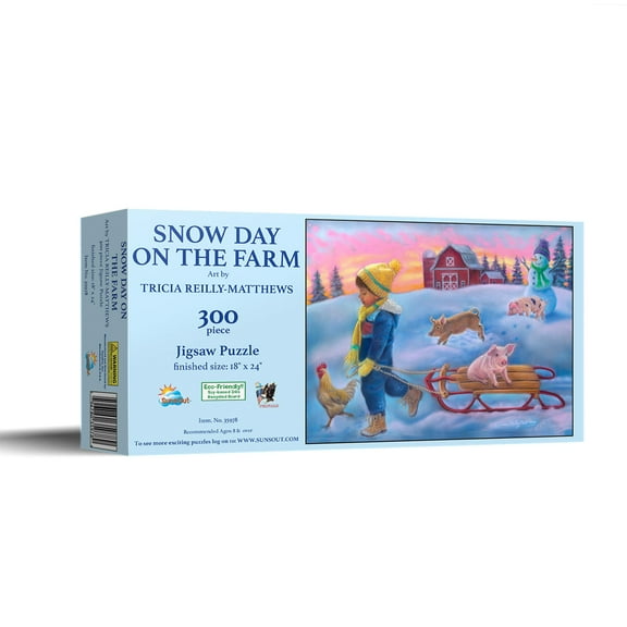 SUNSOUT INC - Snow Day on the Farm - 300 pc Jigsaw Puzzle by Artist: Tricia Reilly-Matthews - Finished Size 18" x 24" - MPN# 35978