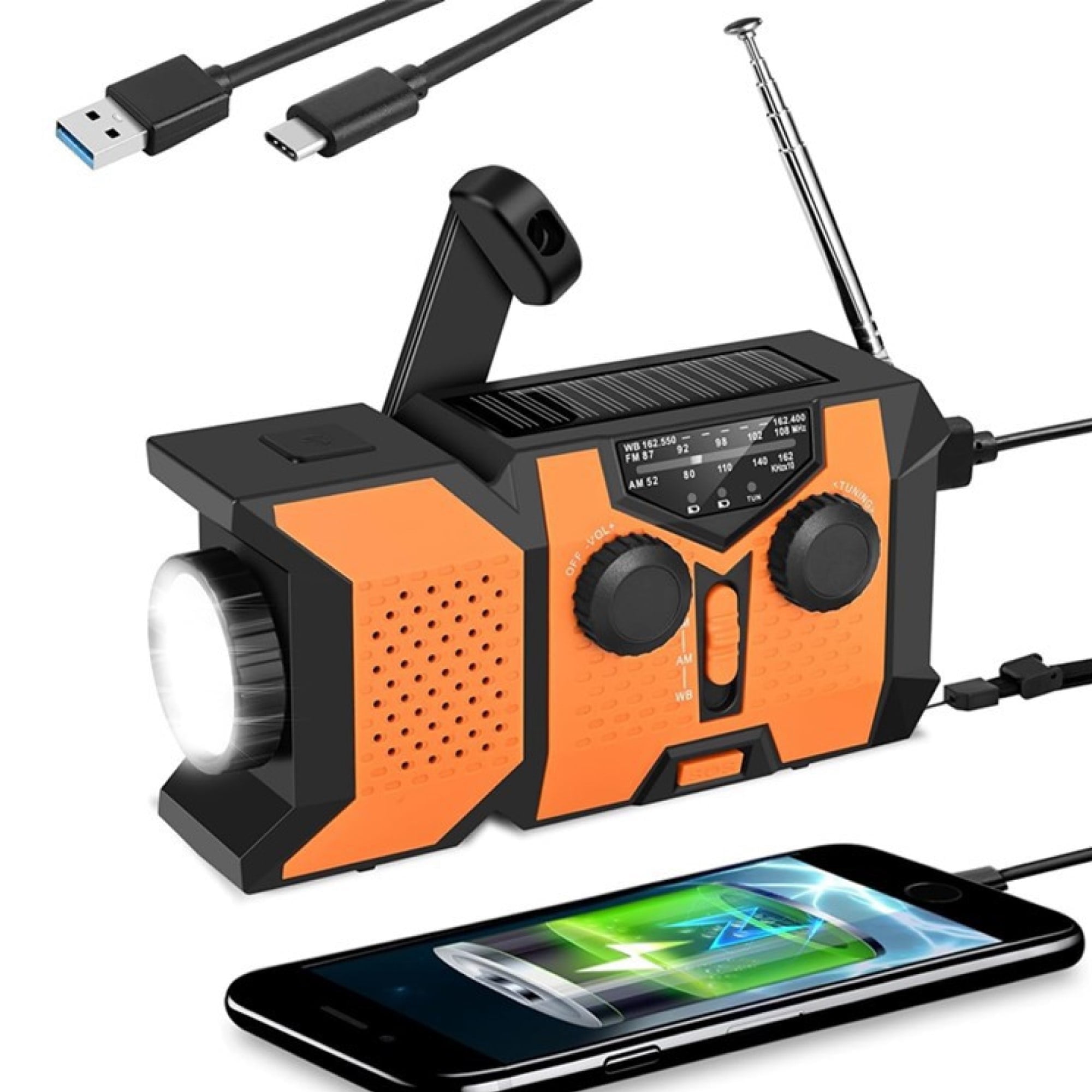 PECHAM Hand Crank Emergency Radio, FM AM SW NOAA Weather Radio with 2000mAh Power Bank, SOS Alarm, LED Flashlight