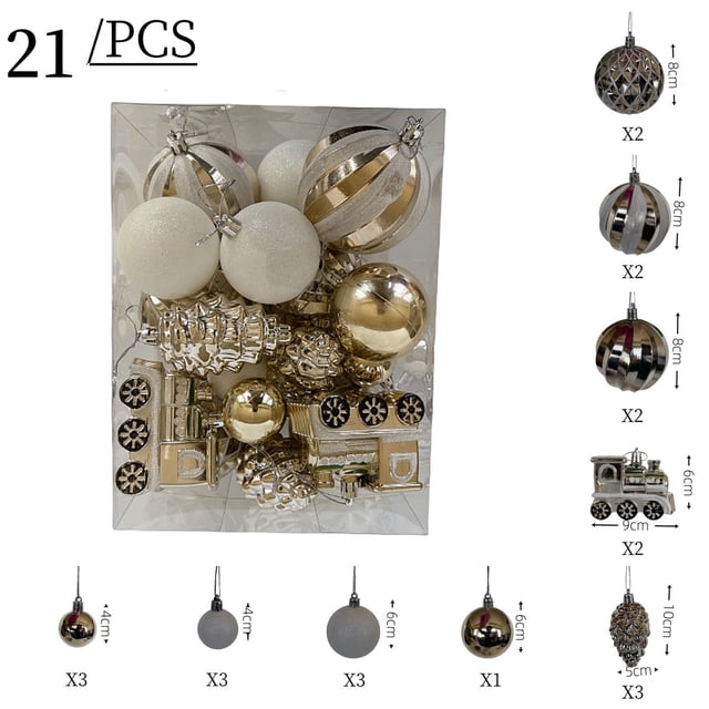 Bolas navideñas doradas de champán blanco para festivales, 21 unidades, varios paquetes, galvanizadas, pintadas, con forma de bola colgante, adornos navideños para exteriores, decoraciones navideñas,