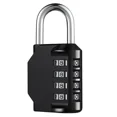 thumbnail image 1 of Candado de combinación de 4 dígitos, candado con contraseña resistente a la intemperie para exteriores, cerraduras reiniciables, para casillero de gimnasio, cerca, puerta (negro, 1 paquete), 1 of 5