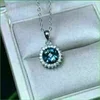 thumbnail image 2 of 2Ct Round Lab-Created London Blue Topaz Pendant 14K White Gold Plated Silver, 2 of 2