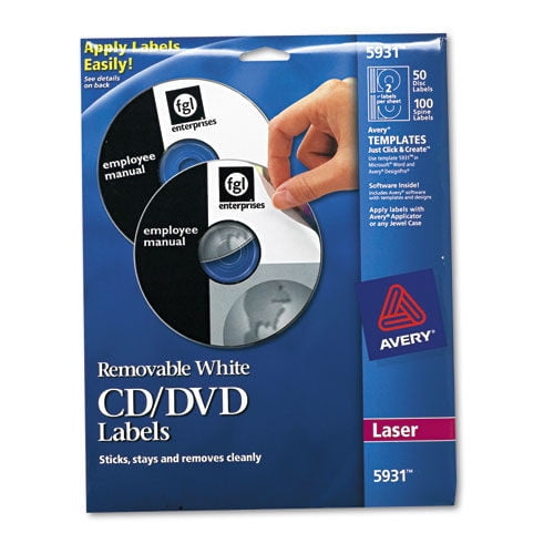 Avery Removable CD Labels, Print to the Edge, Removable Adhesive, 50 Disc Labels and 100 Spine Labels (5931)