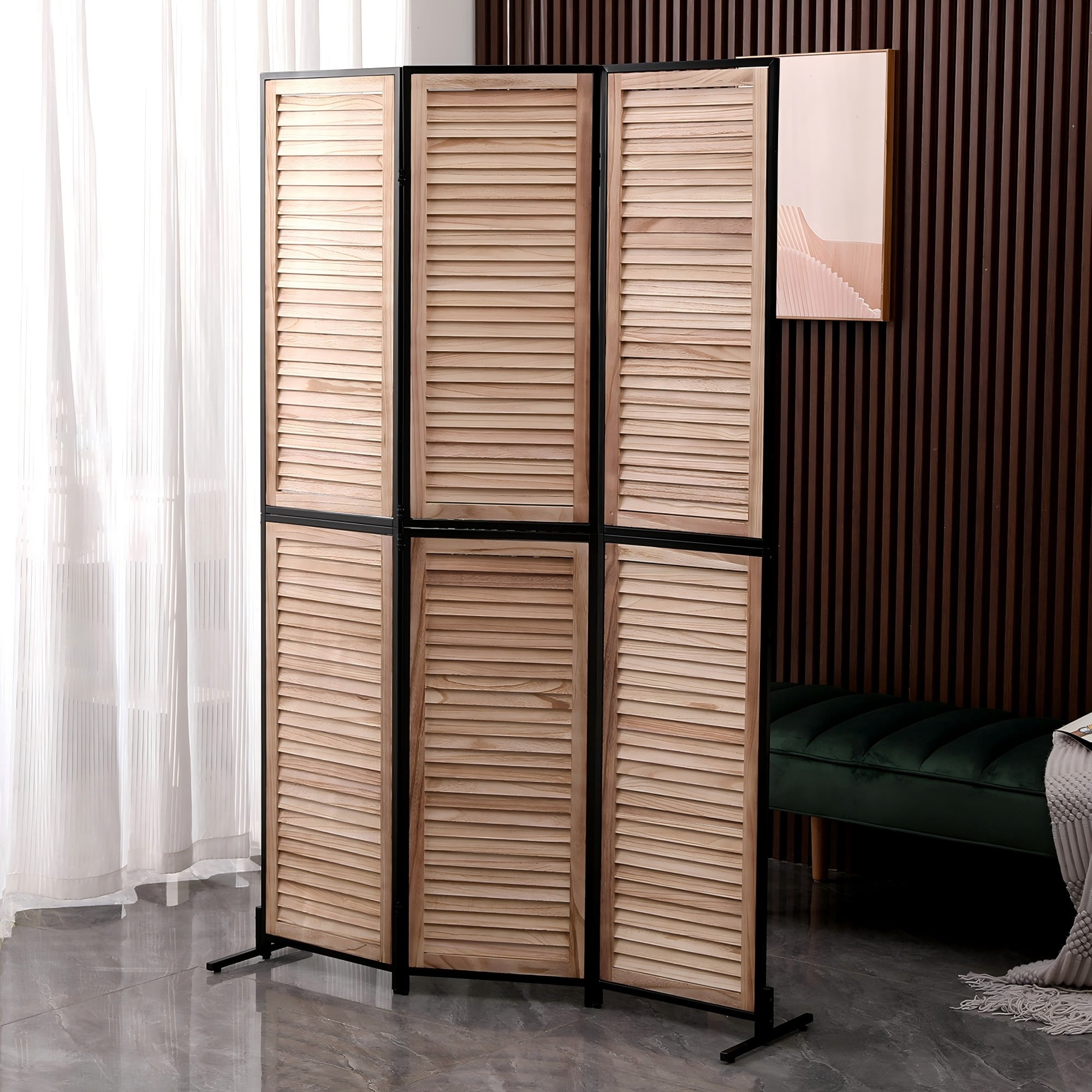 3 Panel 5.9 FT Wooden Room Dividers Folding Privacy Screen Free Standing Room Separation Indoor Wall  Partition Screen for Home Office Bedroom Bathroom, Wood