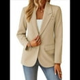 thumbnail image 3 of Blazer Informal de Otoño para Mujer, Ligero, con Forro Completo, Cuello de Solapa con Botones, Ajustado, Moderno y con Bolsillo Albaricoque M, 3 of 9